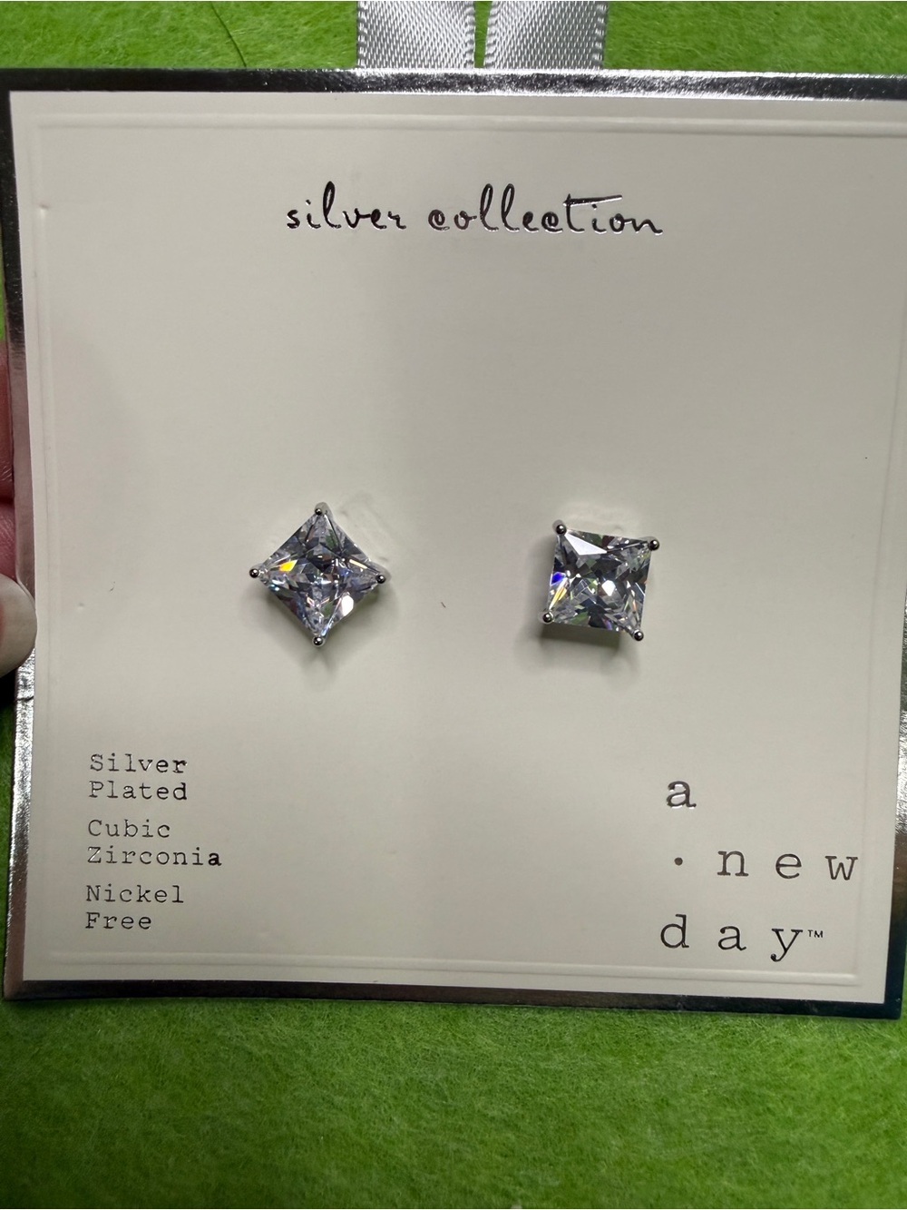 Target Silver Square Clear CZ Stud Earrings